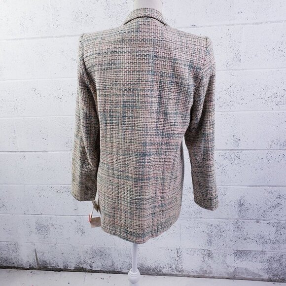 Vintage 100% Silk Hand Woven One Button Blazer Pink Silver Metallic Size Small - Picture 3 of 12